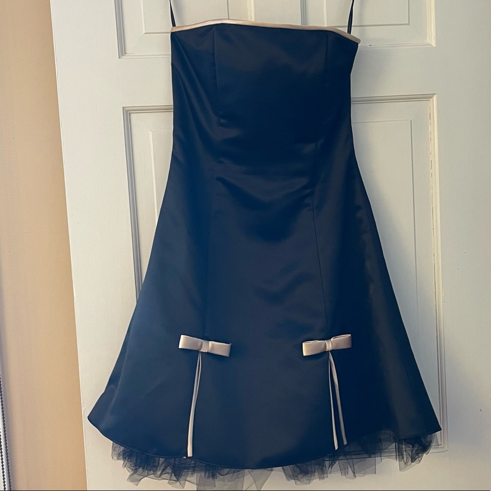 Vintage Jessica McClintock for Gunne Sax Black and Tan Strapless Dress